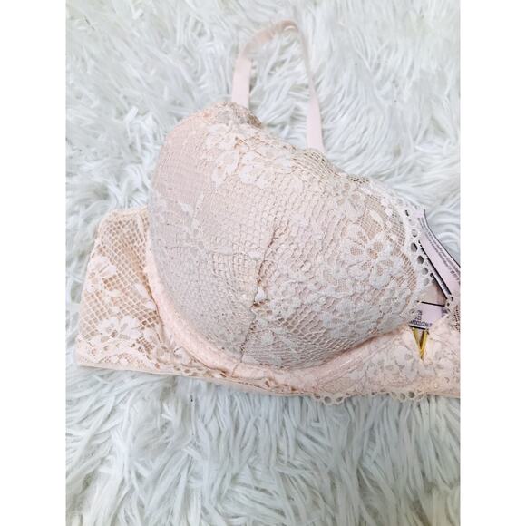 Victoria's Secret Plunge Bra Women's Size 34D Pink Floral Lace V Underwired - Picture 3 of 5